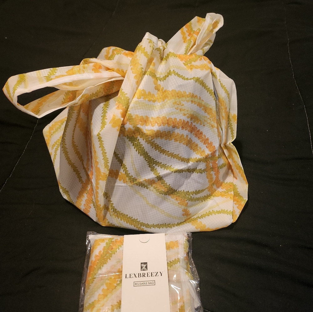 Lexbreezy Hawaiian Pikake Lei Mau reusable eco tote bag foldable